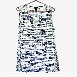 Alfani Blue and White Sleeveless Polka Dot Keyhole Tunic Top Shirt